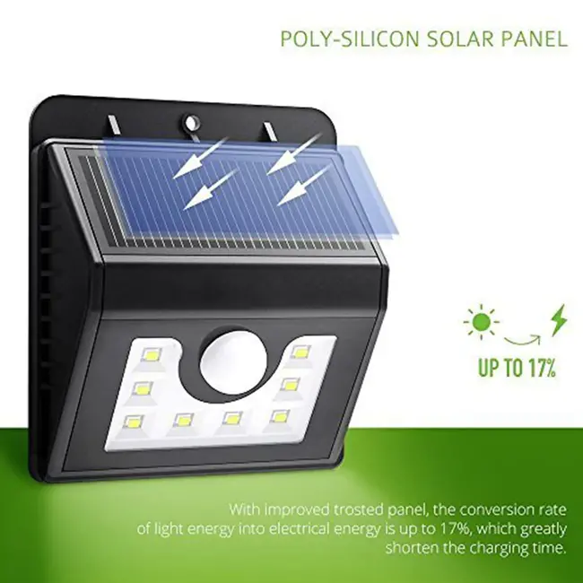 Ener-J SOLAR WALL LIGHT WITH PIR, 8PCS 2835 LED, 1.6W 200 LUMENS, BLACK HOUSING, IP65, 6000K