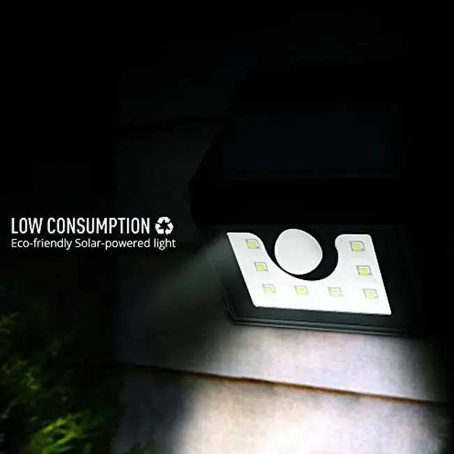 Ener-J SOLAR WALL LIGHT WITH PIR, 8PCS 2835 LED, 1.6W 200 LUMENS, BLACK HOUSING, IP65, 6000K