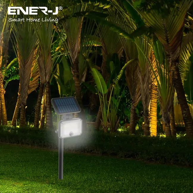 Ener-J 8W PIR Solar Floodlight & Remote with Solar Panel, 6000K