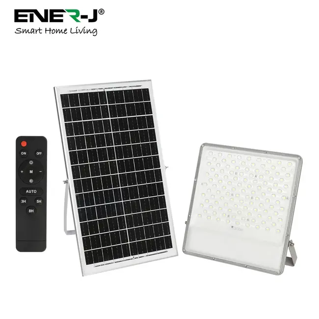 Ener-J 300W LED Floodlights with Solar Panels, 35.5W Solar Panel, 30AH Battery, 3000 lumens