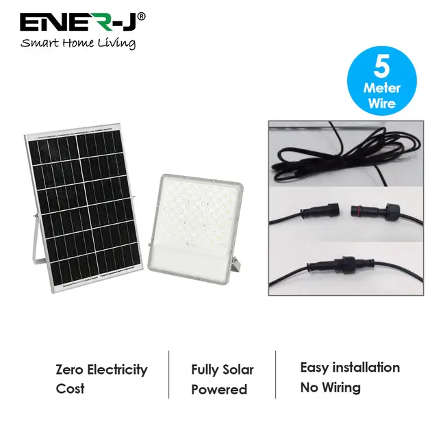 Ener-J 300W LED Floodlights with Solar Panels, 35.5W Solar Panel, 30AH Battery, 3000 lumens