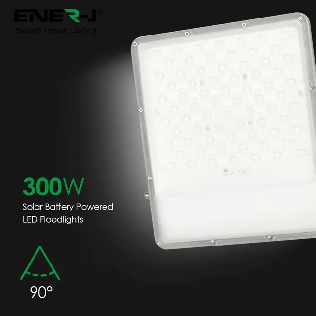 Ener-J 300W LED Floodlights with Solar Panels, 35.5W Solar Panel, 30AH Battery, 3000 lumens