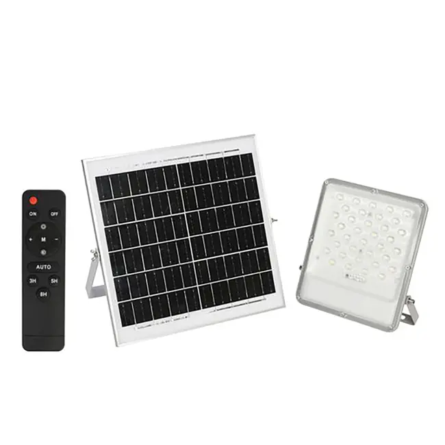 Ener-J 100W LED Floodlights with Solar Panels, 18W Solar Panel, 15AH Battery, 1700 lumens