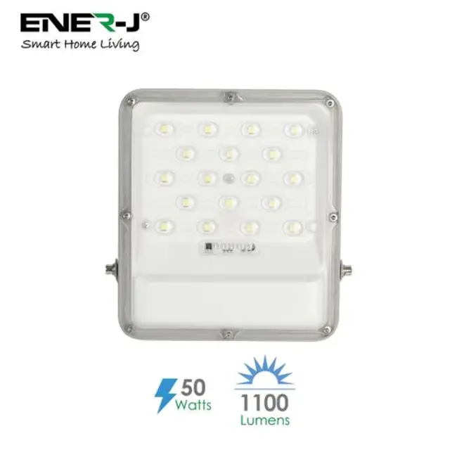 Ener-J 50W LED Floodlights with Solar Panels, 12W Solar Panel, 10AH Battery, 1100 lumens
