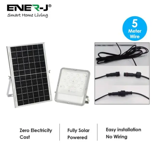 Ener-J 50W LED Floodlights with Solar Panels, 12W Solar Panel, 10AH Battery, 1100 lumens