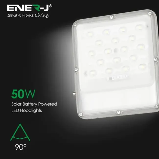 Ener-J 50W LED Floodlights with Solar Panels, 12W Solar Panel, 10AH Battery, 1100 lumens