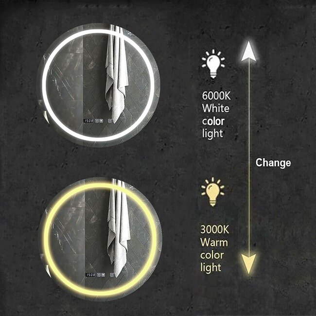 Ener-J LED Mirror with Bluetooth Speaker, Round, CCT Changing & Touch Sensor Size: 70cms