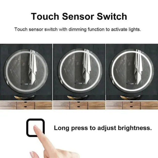Ener-J LED Mirror with Bluetooth Speaker, Round, CCT Changing & Touch Sensor Size: 70cms