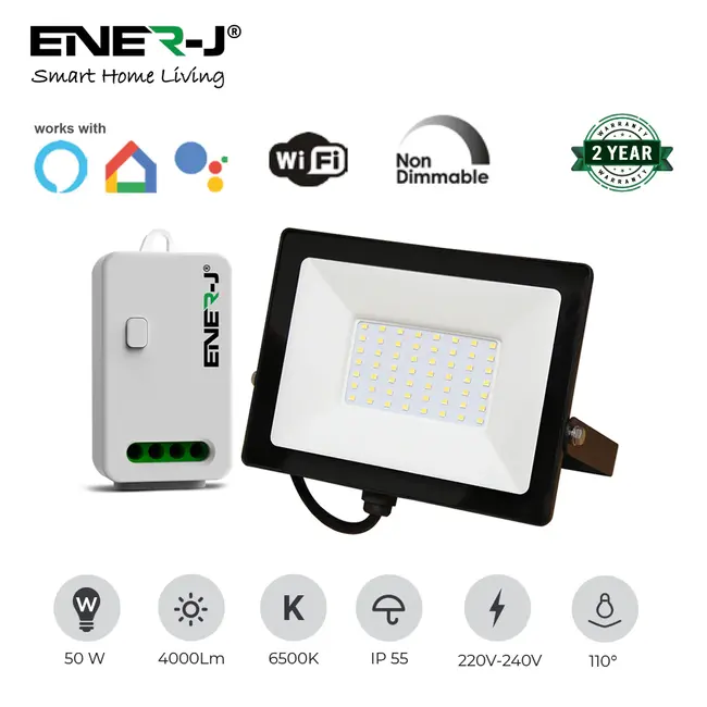 Ener-J 50W LED Floodlight Pre Wired with (WS1057) Non Dimmable + Wi-Fi 5A RF Receiver