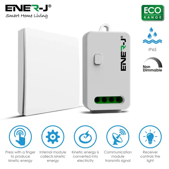 Ener-J 1 Gang Wireless Kinetic Switch + Dimmable & WiFi Receiver Bundle Kit
