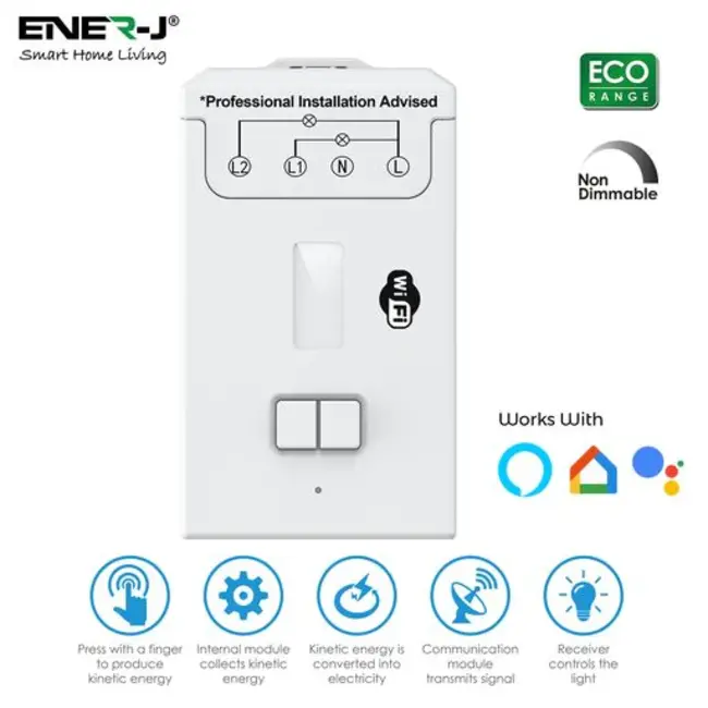 Ener-J 2 way Wireless Receiver, 5Ax2 on/off,RF433mhz + WiFi Non Dimmable