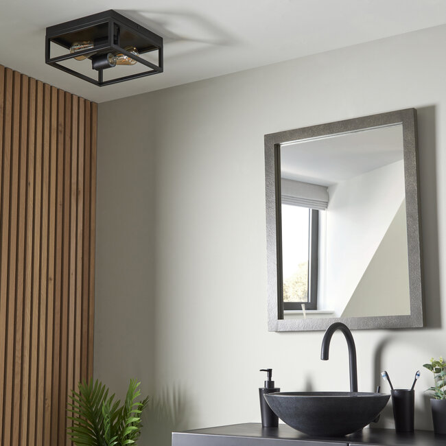 Lodon 2lt IP44 Semi Flush Matt Black