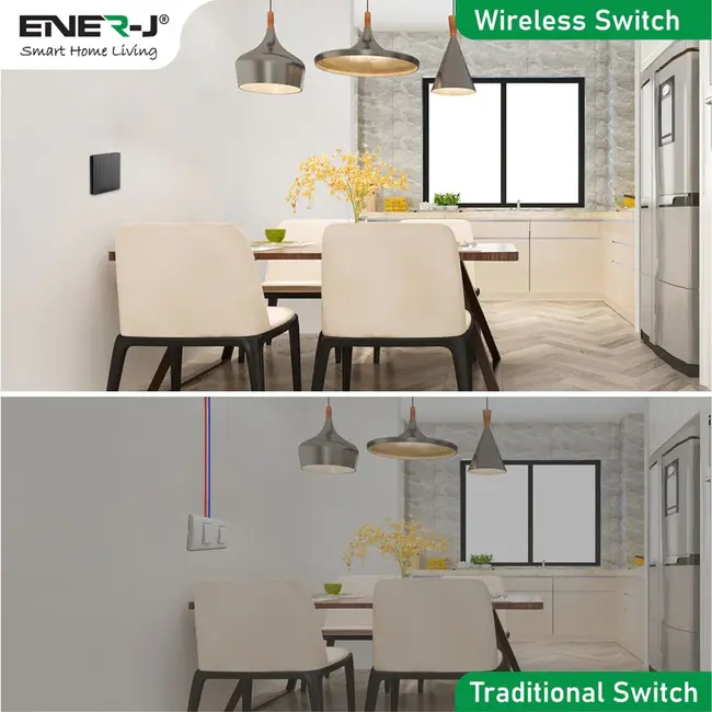 Ener-J 3 Gang Wireless Kinetic Switch Dimmable/Non Dimmable (black body)
