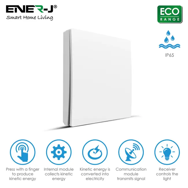 Ener-J Ener-J 1 Gang Wireless Kinetic Switch WHITE