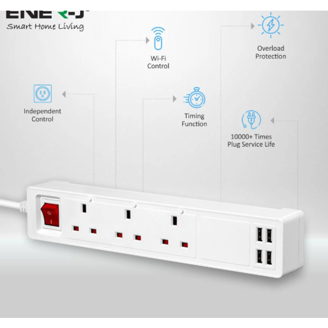 Ener-J Smart WiFi Power Strip Lead with USB 3 Gang