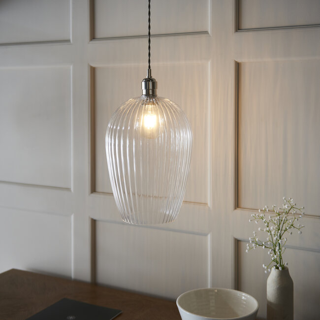 Drop Ribbed Lrg Pendant - B.Nickel