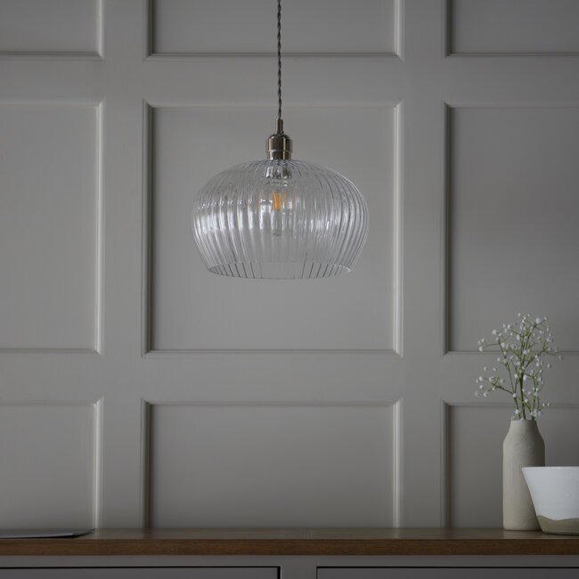 Drop Ribbed Med Pendant - B.Nickel