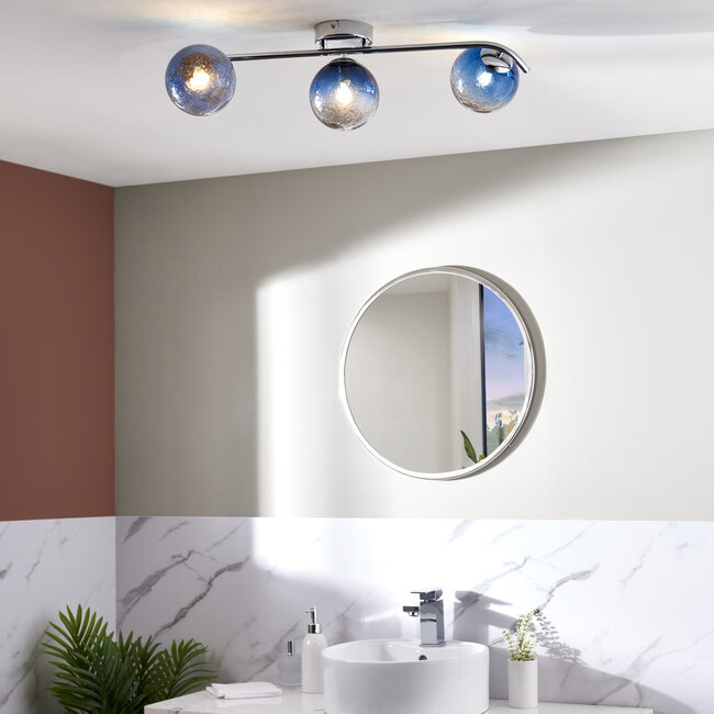 Torbay Bathroom 3 Light Semi Flush Blue