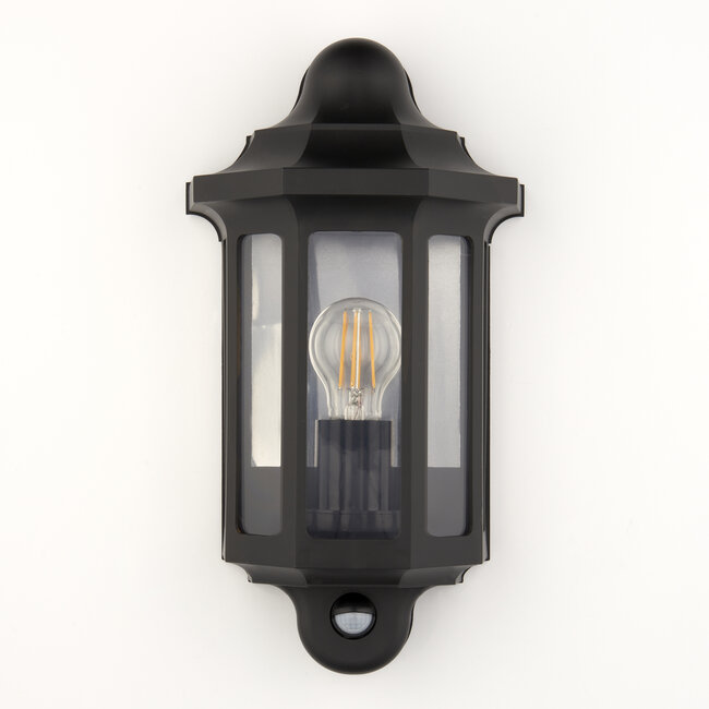 LAP half lantern wall light Black with PIR