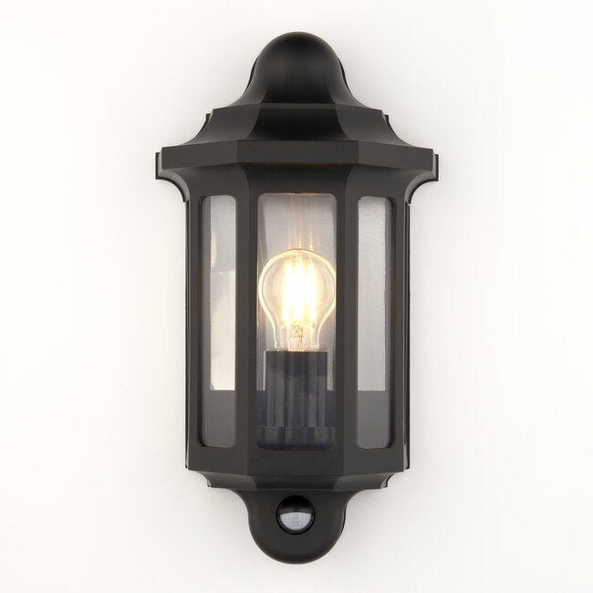 LAP half lantern wall light Black with PIR