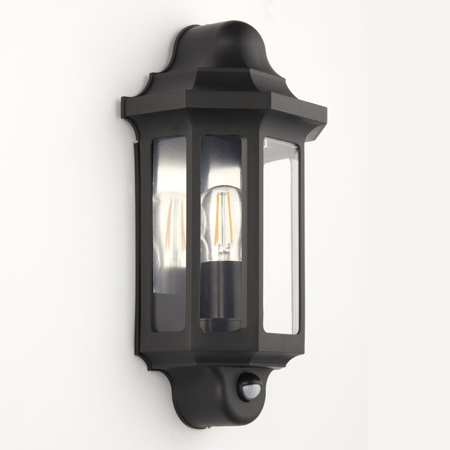 LAP half lantern wall light Black with PIR