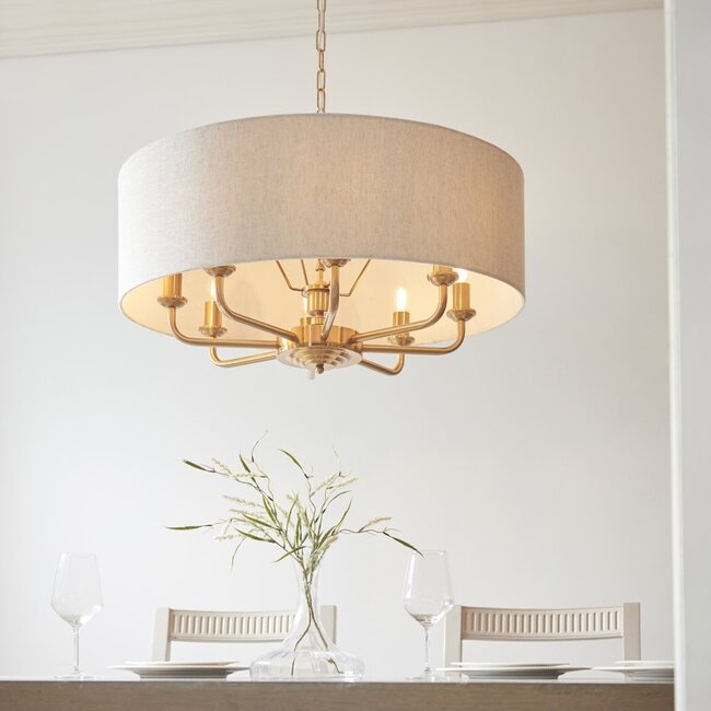Highclere 8lt Pendant - V.Brass/Natural