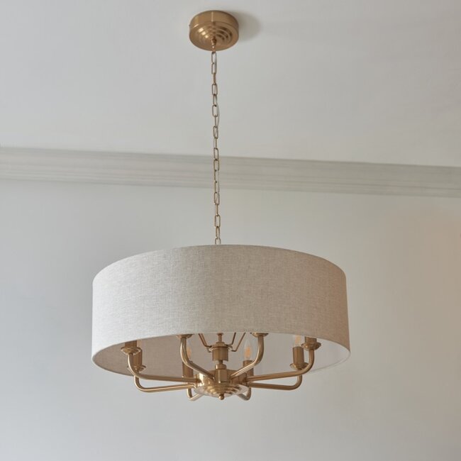 Highclere 8lt Pendant - V.Brass/Natural