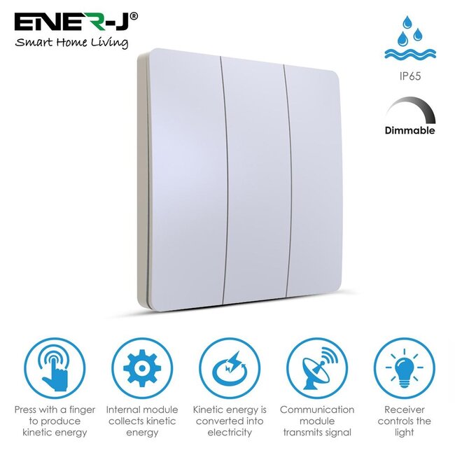 Ener-J 3 Gang Wireless Kinetic Switch (white body)