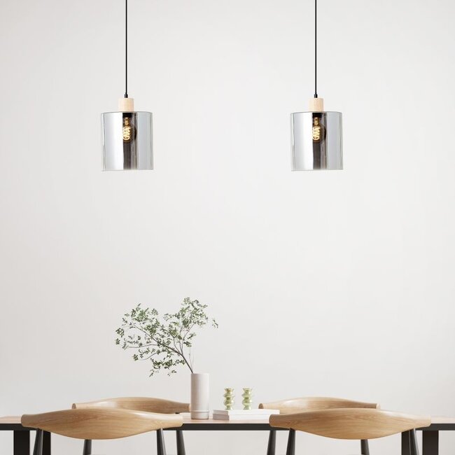 Brilliant Weald 1lt Pendant E27 black/smoke/wood