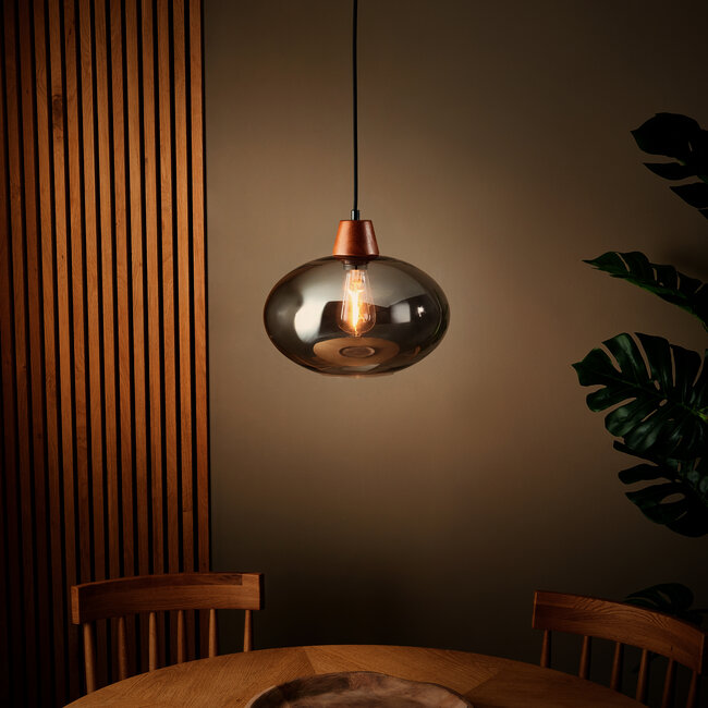 Browe 1lt Pendant Smokey Black tinted glass 7 Dark wood