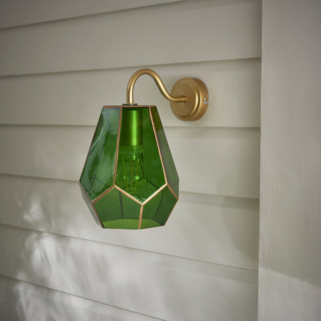 Hartnell 1lt Wall Satin Gold Green Tint Glass