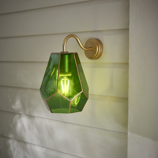 Hartnell 1lt Wall Satin Gold Green Tint Glass