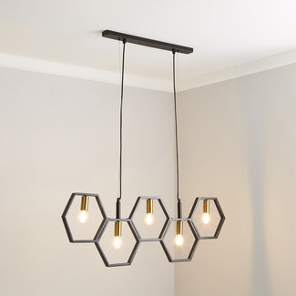 Hexa 5lt Pendant Matt Black / Gold E14