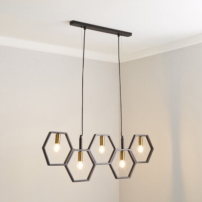 Hexa 5lt Pendant Matt Black / Gold E14
