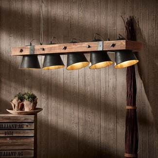 Brilliant Plow 5lt Pendant  E27  Wood/Matt Black