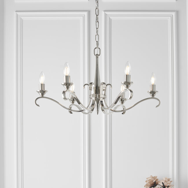 Columbia Nickel 6 Light Chandelier EXC Glass Shade