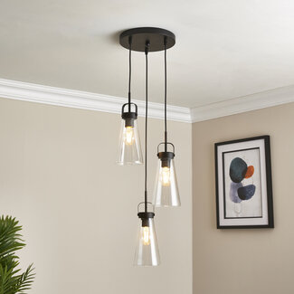Enzo 3lt Pendant E27 Matt Black Chrome