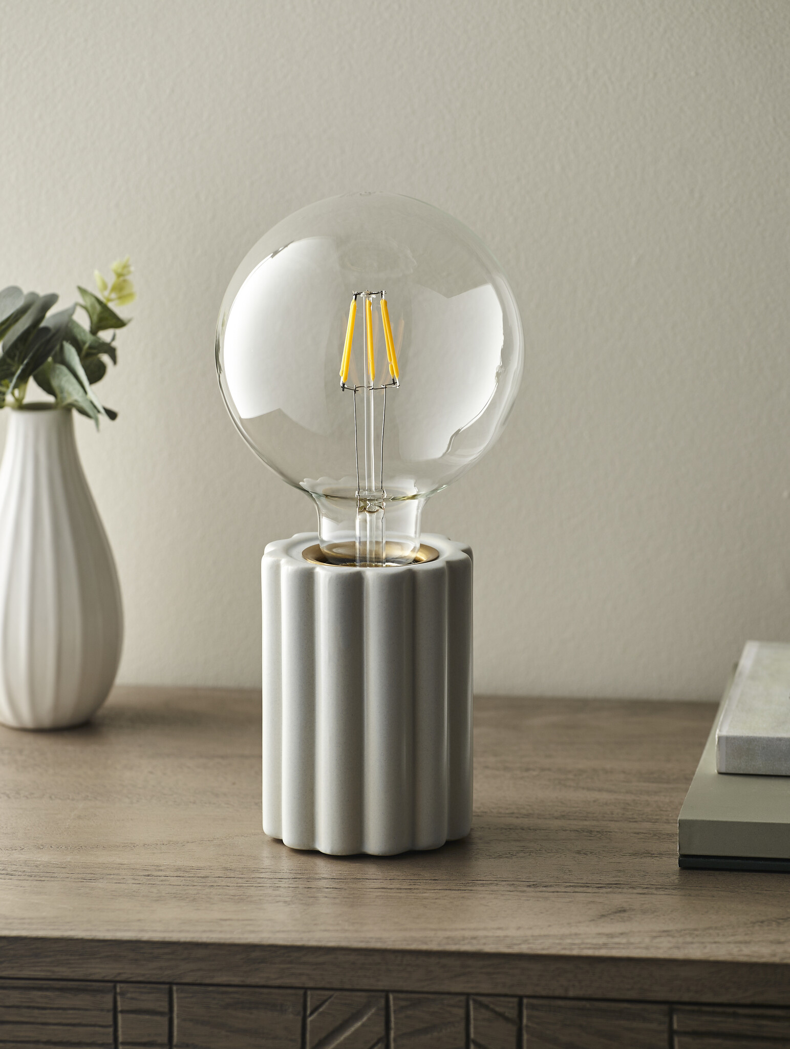 Ribbed Bulb Holder 1lt Table Grey - The Factory Shop - Poole Lighting