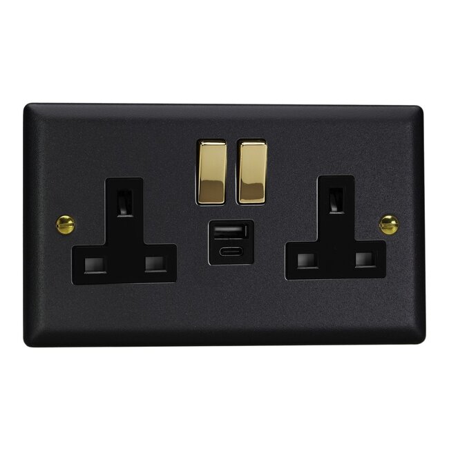 Varilight Double Socket with 20W Shared USB A & C Charging Ports