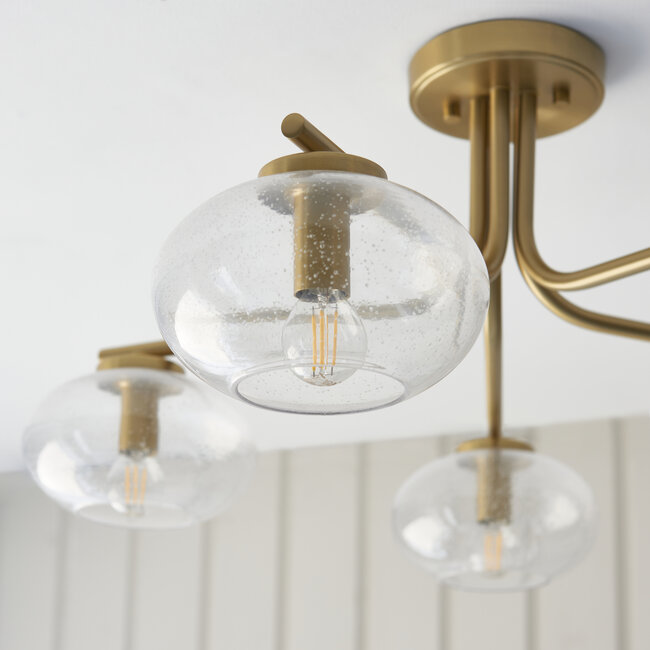 Jacob 5lt Semi Flush - Br Warm Brass/Clear Bubble Glass