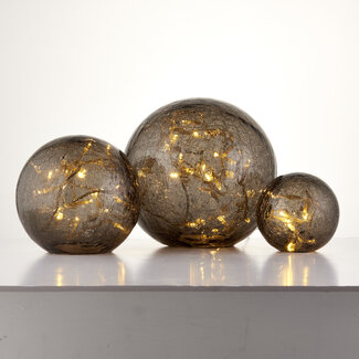 Gallery Direct Crackle Balls 3lt Smokey Glass Globes