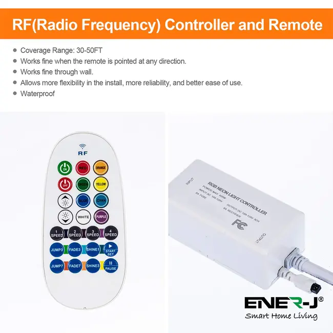 Ener-J Smart WiFi RGB LED Neon Strip Kit 12V, 3 meters, IP65