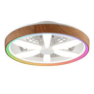 Brilliant Gaiano ceiling light 48cm with fan black/wood CCT RGB