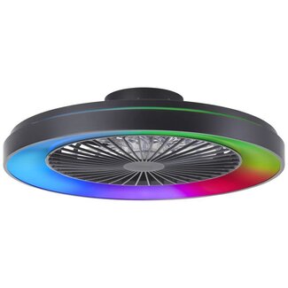 Brilliant Mazzaro LED ceiling light with fan, 57.6 cm, black, CCT, RGB