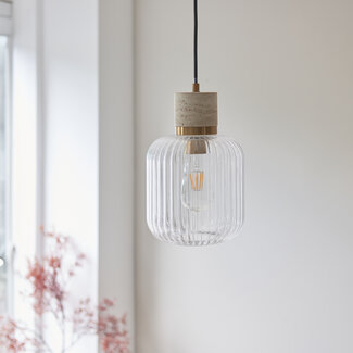 Travi Ribbed Pendant - Beige Hole Marble/Clear