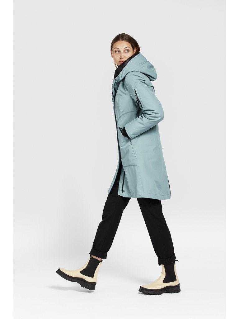 teal raincoat