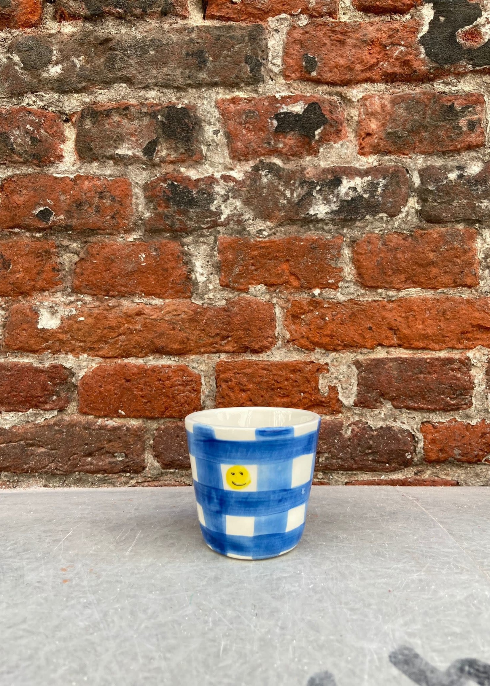 Anna + Nina Anna + Nina Espresso Cup 'Blue Checkered Smiley'
