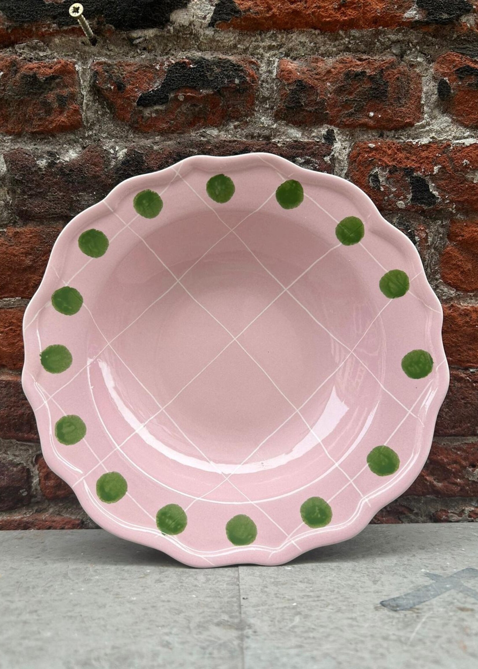 Bitossi Bitossi Deep Plate Pink/Green Dots