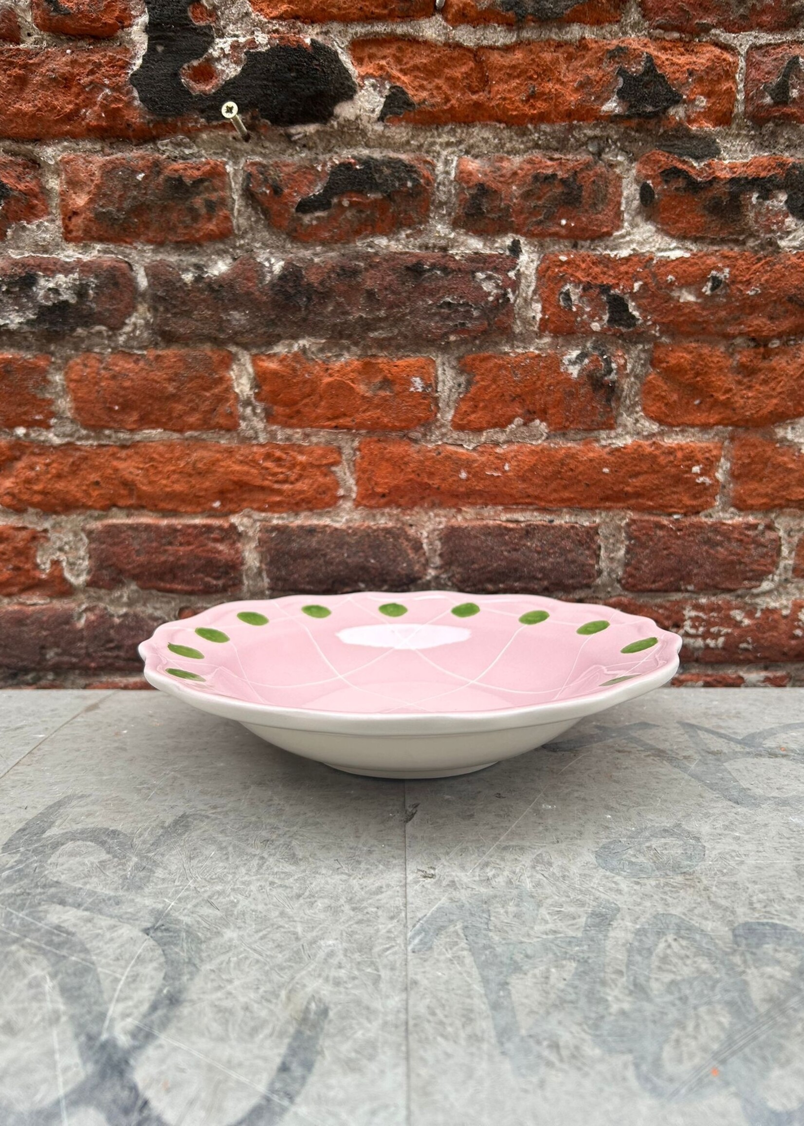 Bitossi Bitossi Deep Plate Pink/Green Dots