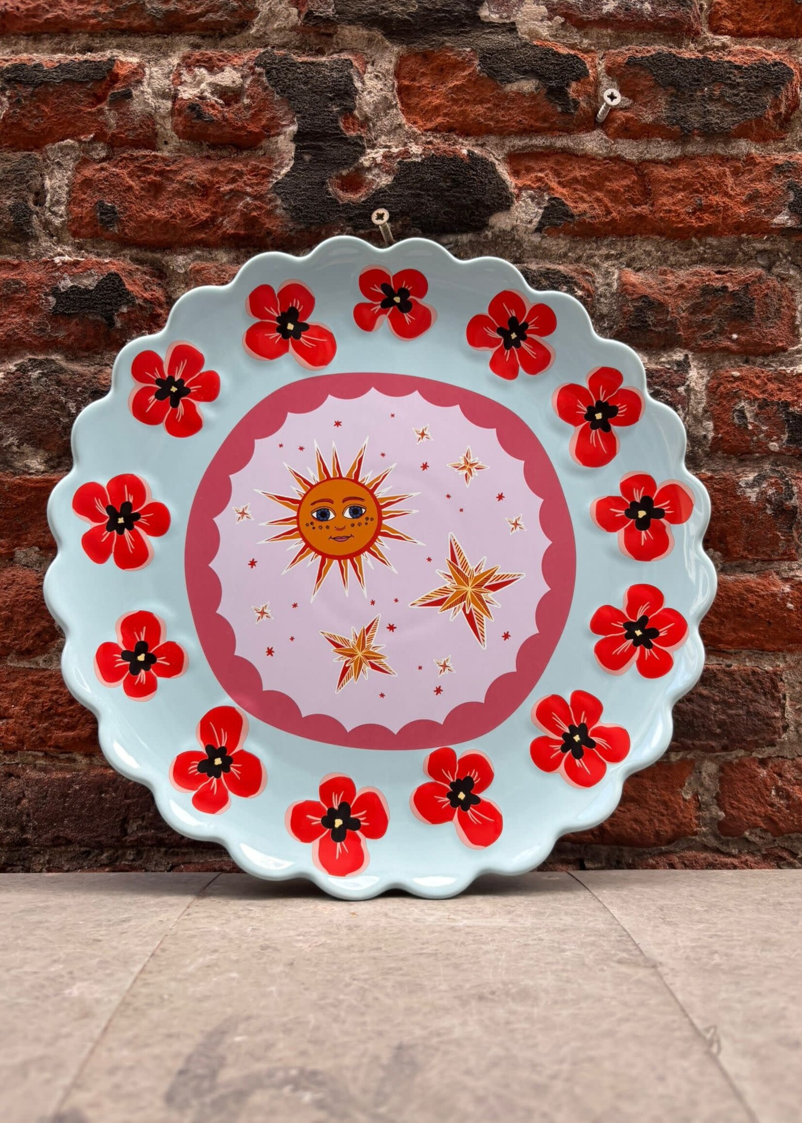 ATLITW ATLITW Grote Ronde Schaal Blauw Klaprozen